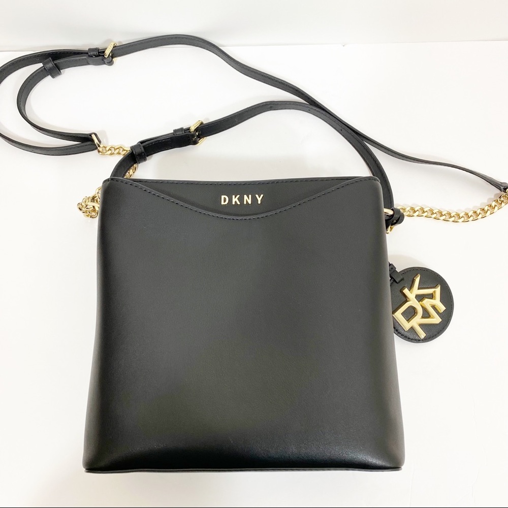 Dkny Dayna Leather Bucket Bag Black Shoulder Crossbody Gem